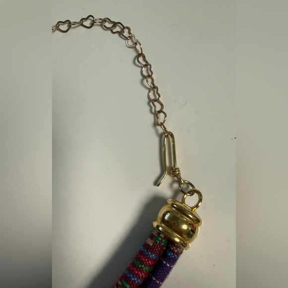 Boho Turquoise Cross Necklace | Colorful Fabric Cord Statement Necklace - Picture 9 of 9